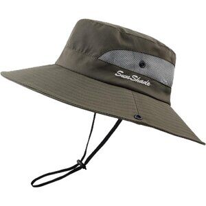 Unisex Green 100% Polyester Wide Brim Mesh Vent Chin Strap Classic Cowboy Hat